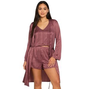 NWT Nasty Gal Satin Pink 3-Piece Sleepwear Set Tank, Shorts & Robe Size M